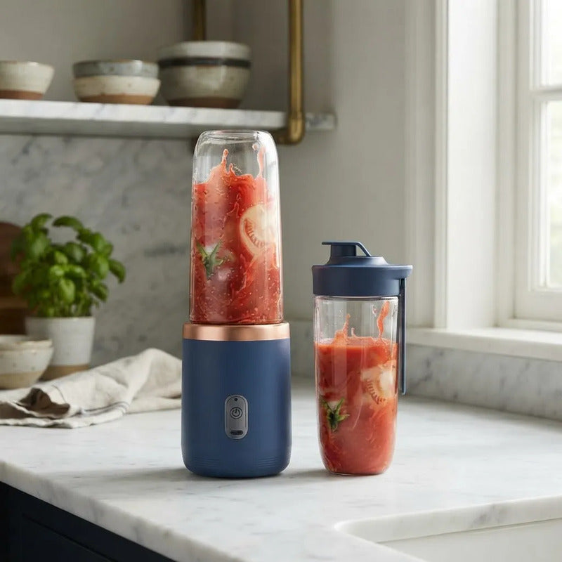 Mini Licuadora Portátil Con Doble Vaso 400ml Azul 12v