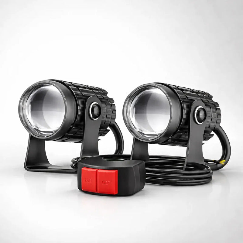 Kit Exploradoras Proyector Nitro Led Luz Bi Color Moto Carro Blanco-amarillo