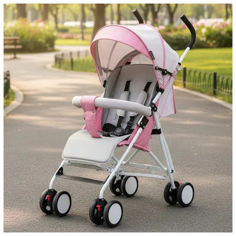 Coche Paseador Para Bebes Y Niños Cierre Facil Pd-701-2 Color Rosa Estructura Blanco