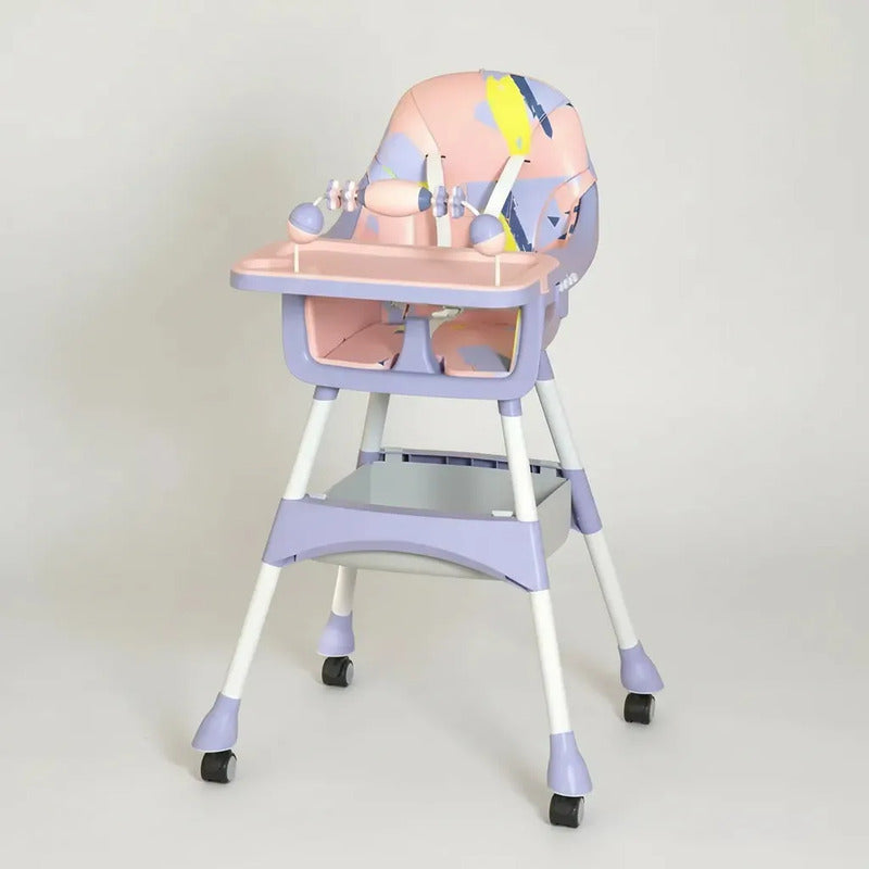 Silla Comedor Para Bebé 2 En 1 Impermeable Freno Juguetes Color Lila Manchas