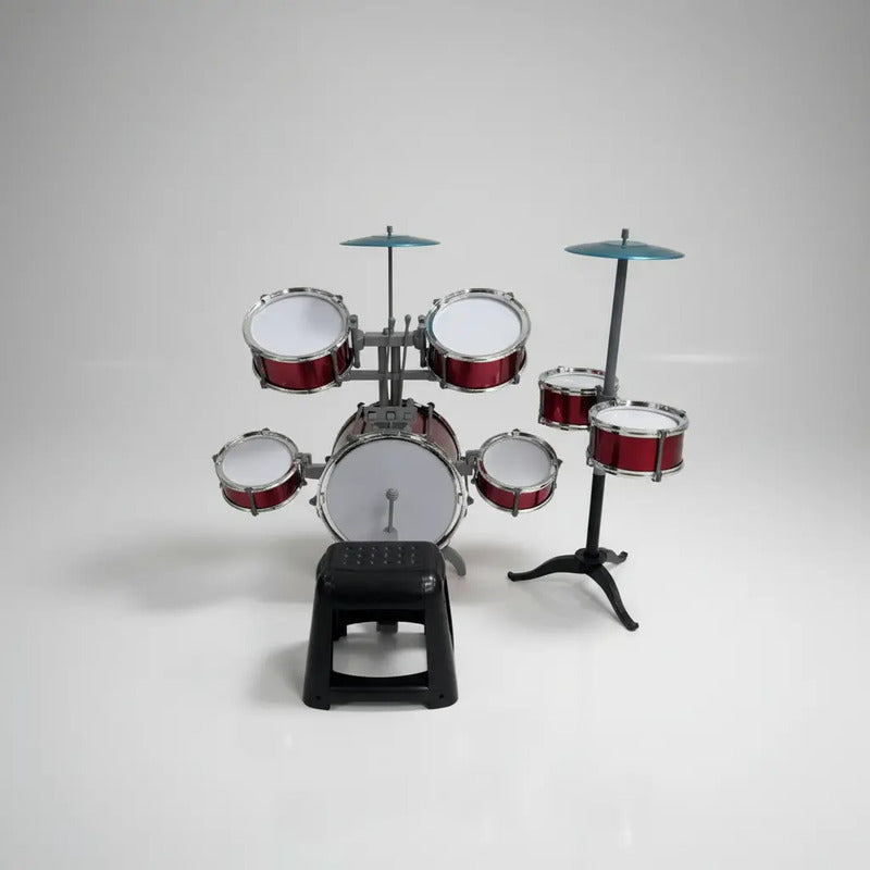 Set Batería Musical 7tambores + Silla Niños Percusión Hk8031 Color Rojo