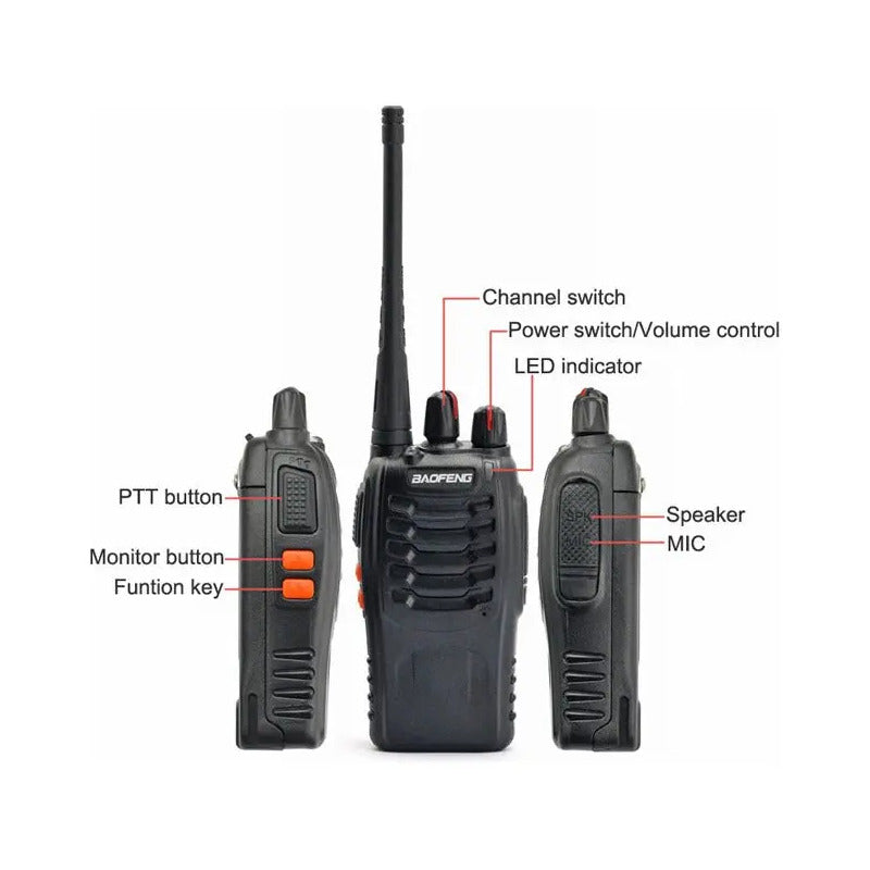 2 Pack Radios Walkie Talkie Bf-888s Recargable,con Manos Libres Color Negro Baofeng Uhf