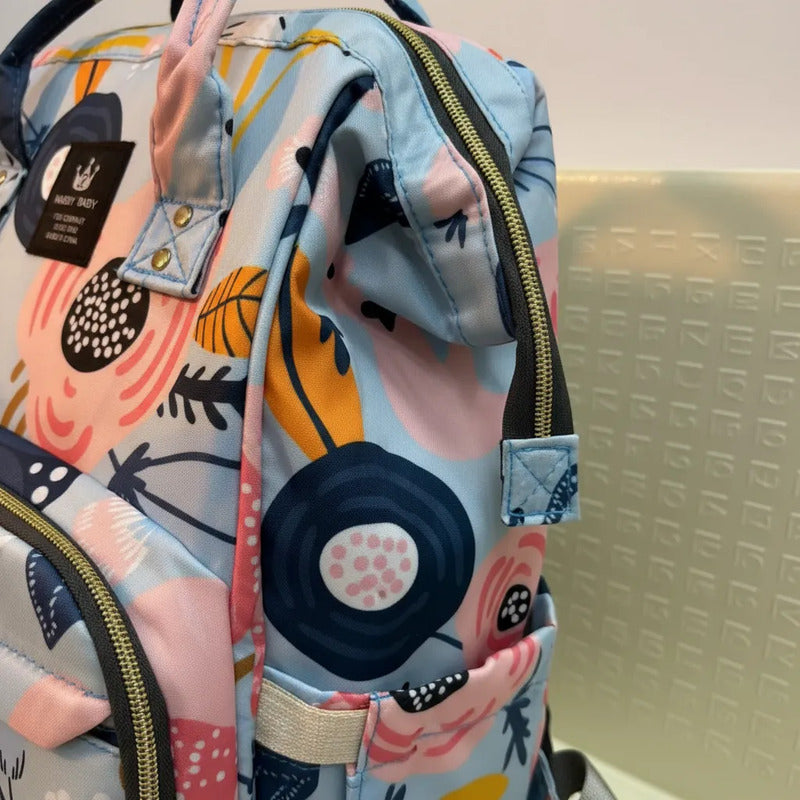 Bolso Pañalera Morral Moderno De Bebe Estampados 11519-13 Agua Flores
