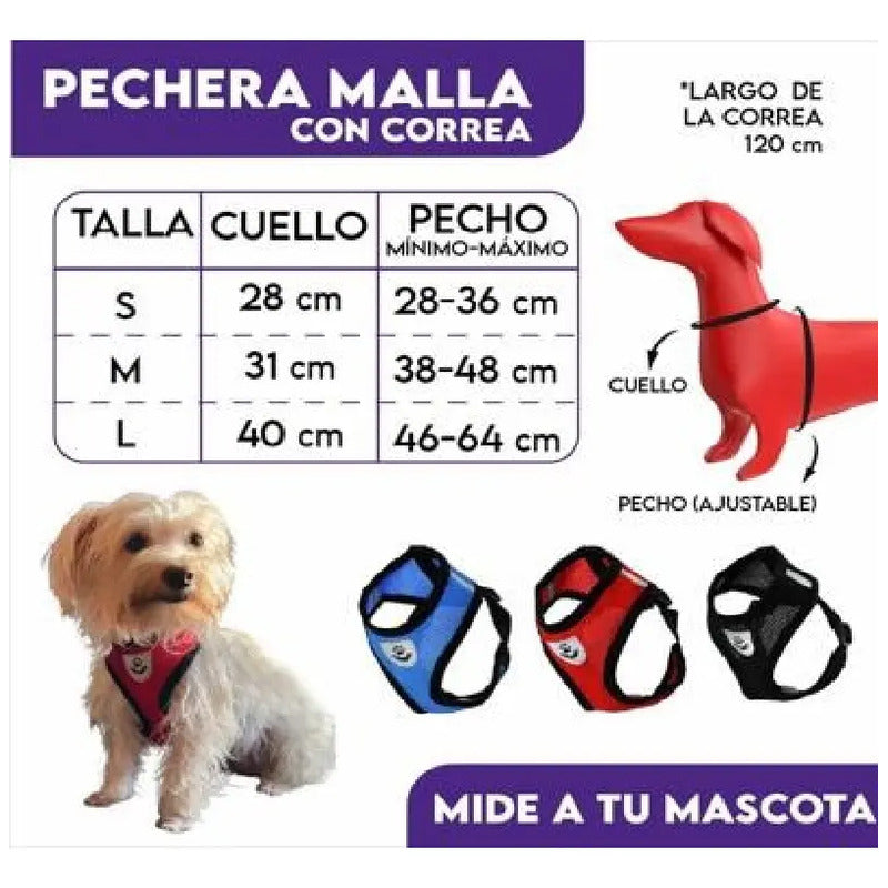 Arnés Pechera Correa Collar Ajustable Para Perros Y Gatos