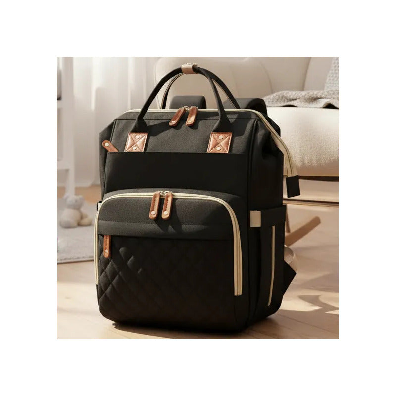 Bolso Pañalera Morral Moderno De Bebe Negro Impermeable