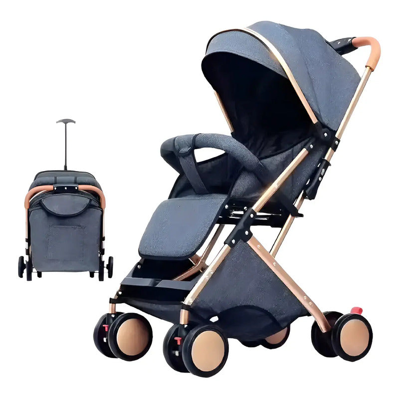 Coche Paseador Para Bebe Tipo Maleta + Toldillo 609-1 Color Gris Claro Chasis Ocre