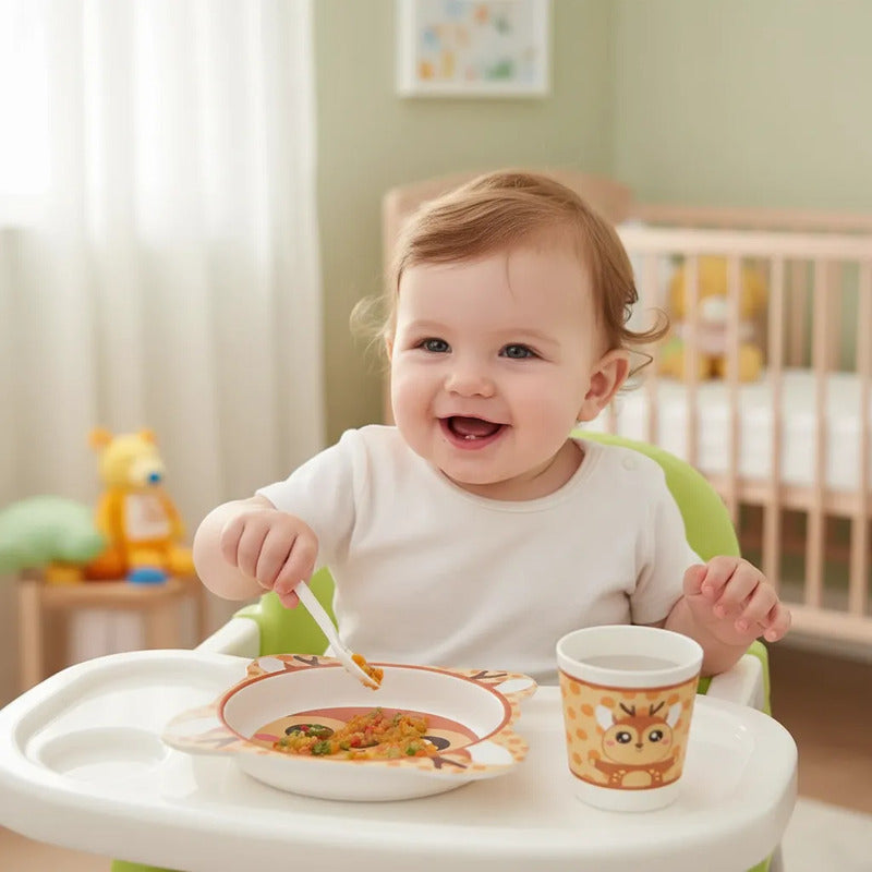 Set Vajilla Bebes Niños Bambu 5 Piezas Plato Con Divisiones