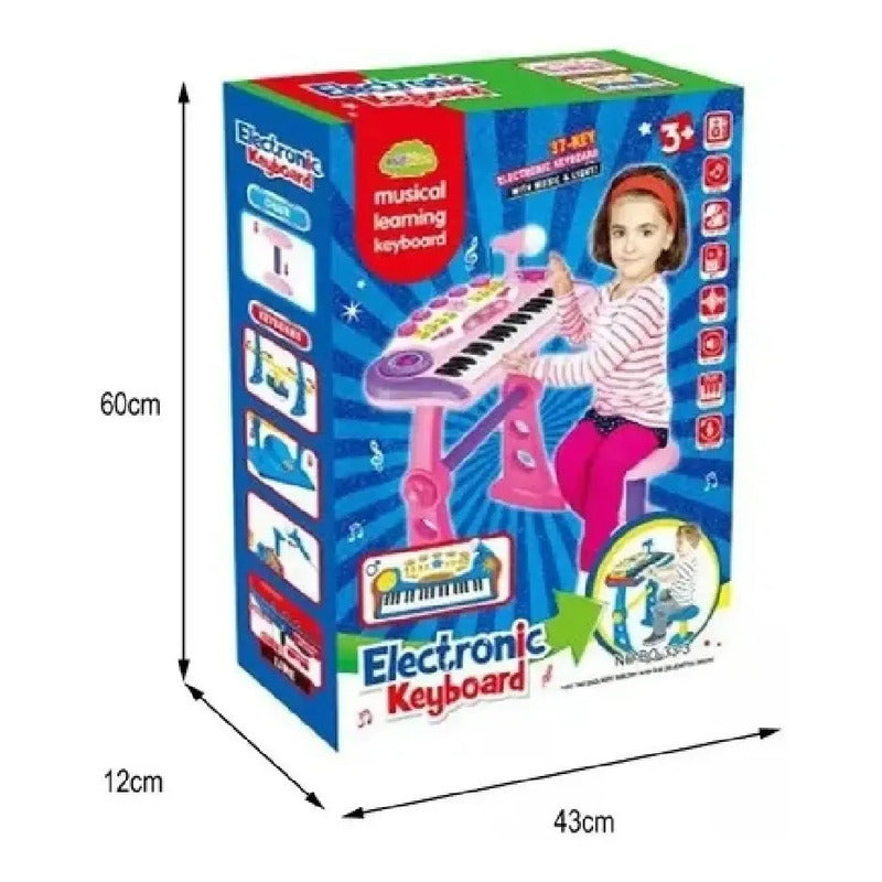 Organeta Piano Teclado Mp3 Para Niños Con Silla Color Rosa 110v