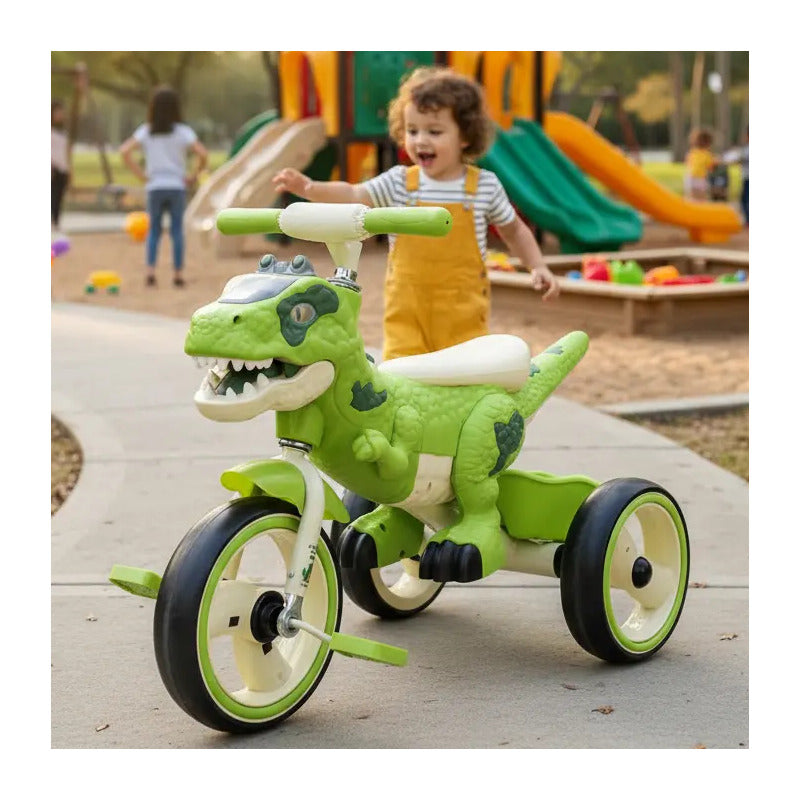 Triciclo Bicicleta Dinosaurio Con Música Y Cesta Tr-064