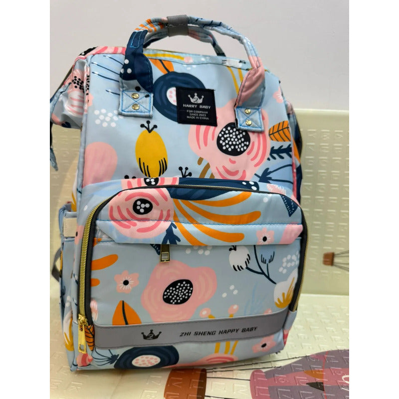 Bolso Pañalera Morral Moderno De Bebe Estampados 11519-13 Agua Flores
