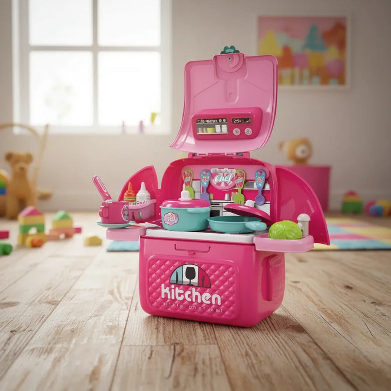 Set De Cocina Portátil Fucsia 40cm Juguete Rx532-14 Rosa Chicle