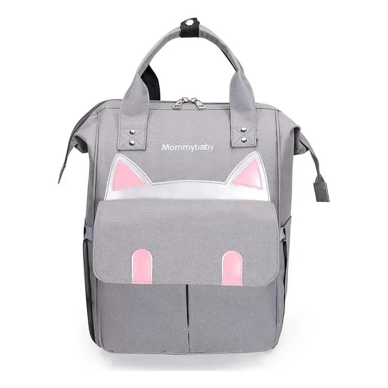 Bolso Pañalera Multifuncional Bebe Mochila Gatico Ref 1403 Color Gris Diseño De La Tela Oxford