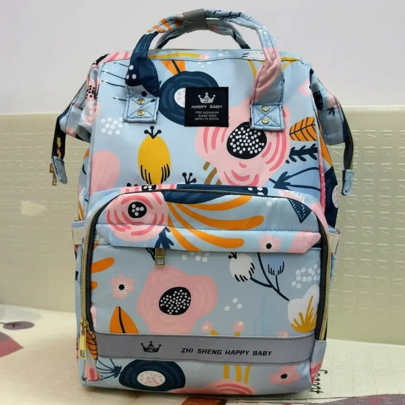 Bolso Pañalera Morral Moderno De Bebe Estampados 11519-13 Agua Flores