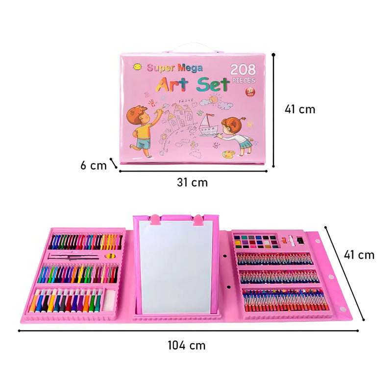 Super Mega Art Set 208 Piezas Crayon Lavable Incluye Estuche Rosa