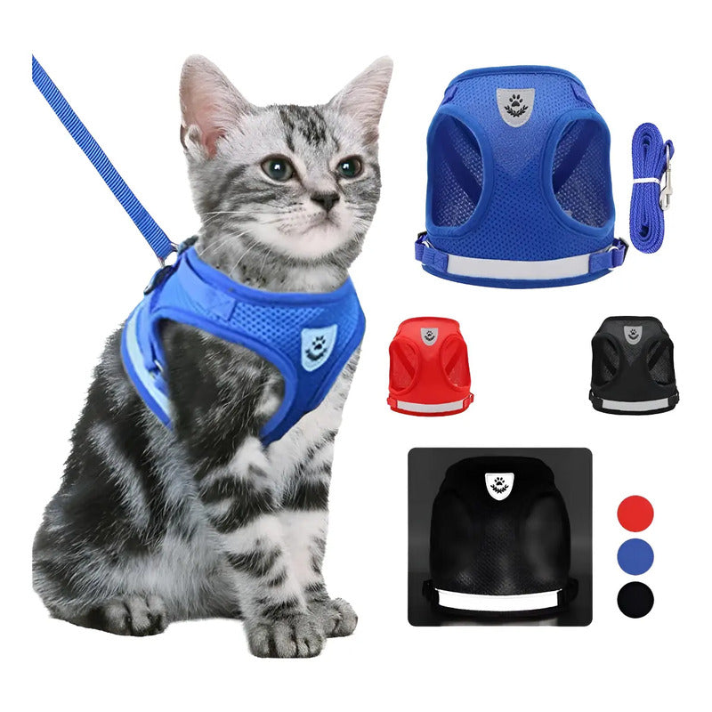 Arnés Pechera Correa Collar Ajustable Para Perros Y Gatos