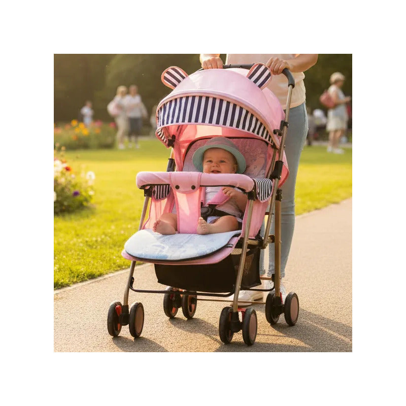 Coche Paseador Para Bebe Facil De Cerrar Y Reversible 803-7 Rosado Dorado