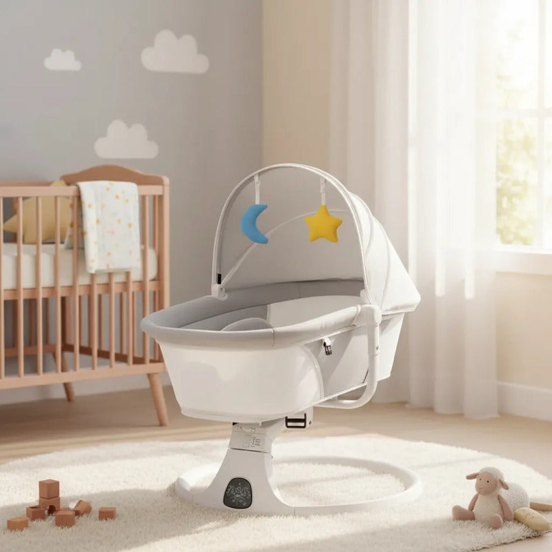 Silla Eléctrica Mecedora Bluetooth Bebé Movimiento Lateral Gris Liso