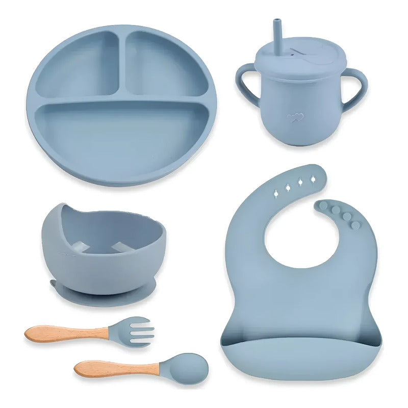 Set 7 Piezas Vajilla Silicona Para Bebé Colores Surtidos