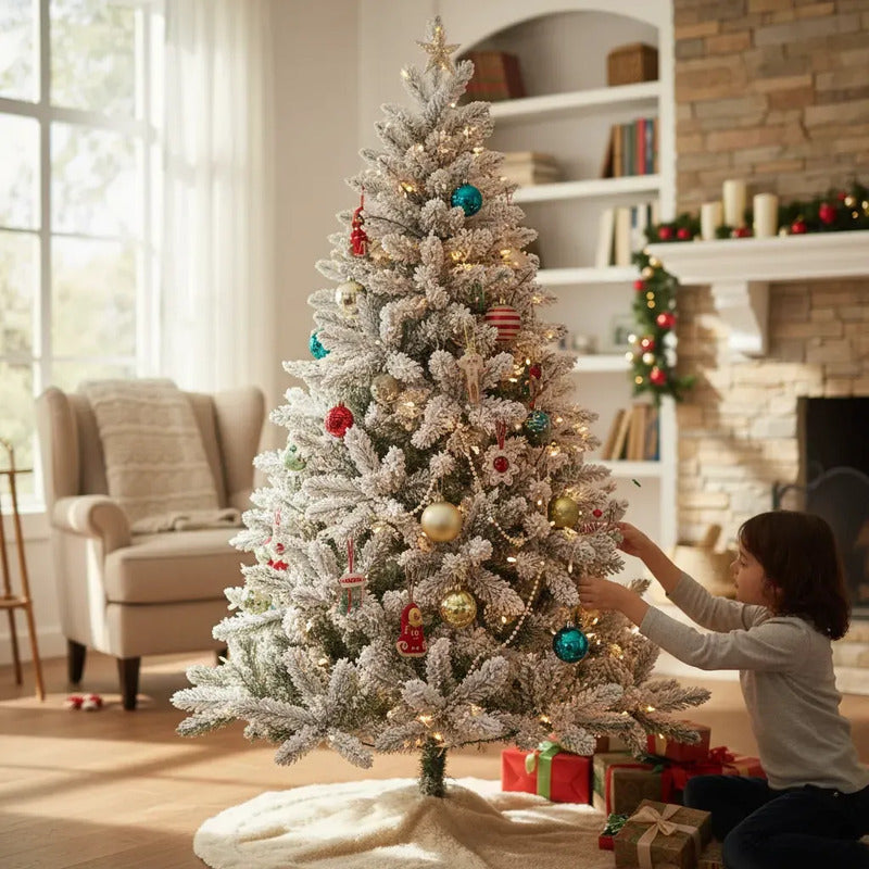 Árbol De Navidad De 210cm Con 900 Ramas Blanco Blanco
