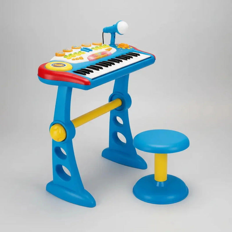 Organeta Piano Teclado Mp3 Para Niños Con Silla Azul 110v