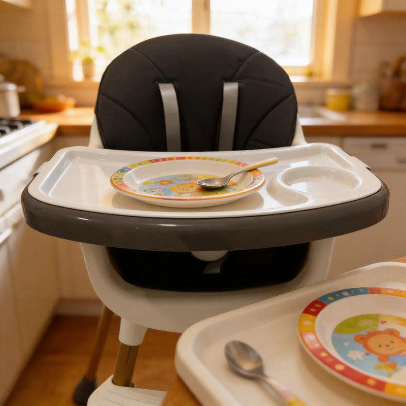 Silla De Comer Para Bebé Kidshop Doble Bandeja 45138 Liso Gris