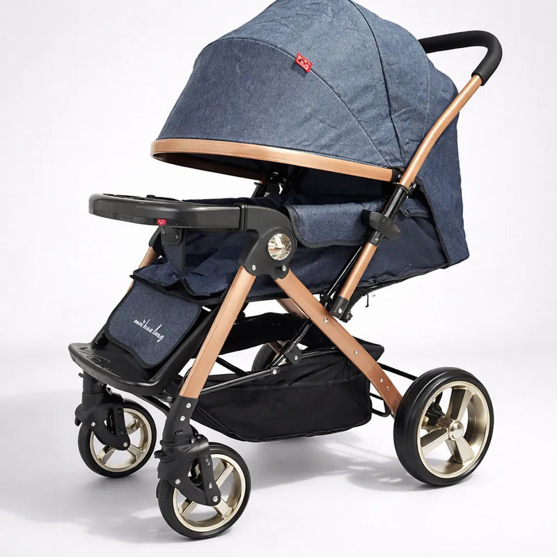 Coche Para Bebe Capota Expandible Reversible Cs-16 Azul Dorado