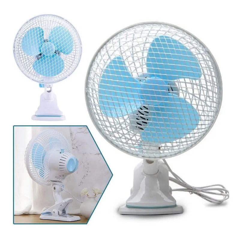 Ventilador Abanico De Mesa Y Pinza 2 En 1 3 Blanco 110v Azul Plástico