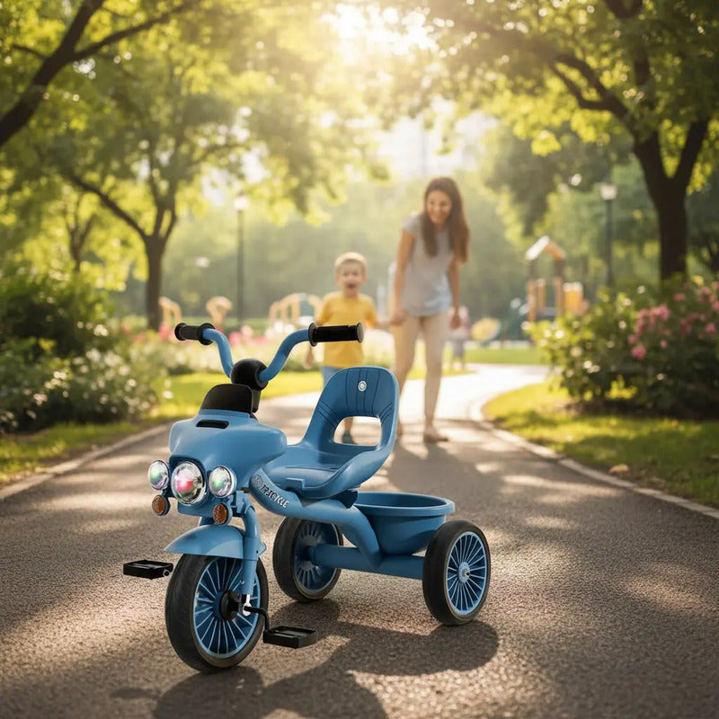 Triciclo Tipo Moto Para Niños Montable Luces 6032 Color Azul