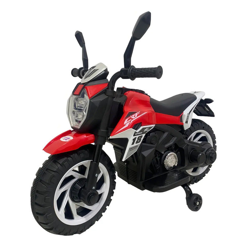 Moto Electrica Cross Llantas Auxliares 2 A 3 Años 6167-5 Color Rojo