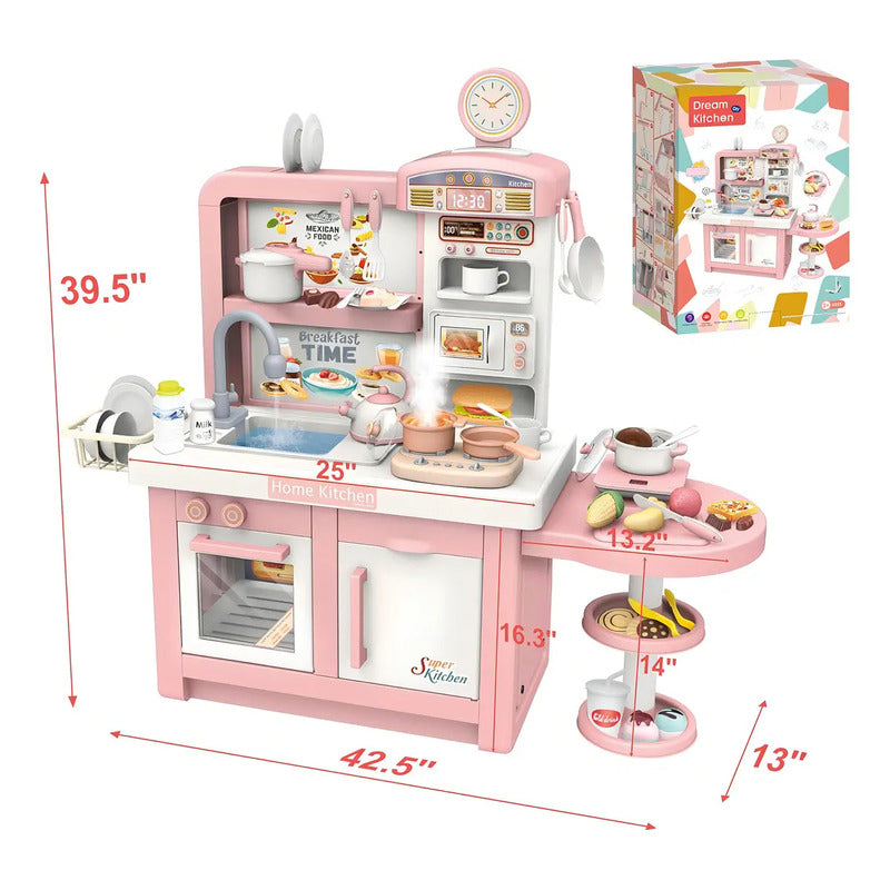 Cocina Infantil Grande Chef 97cm Agua Vapor Sonidos Color Rosa