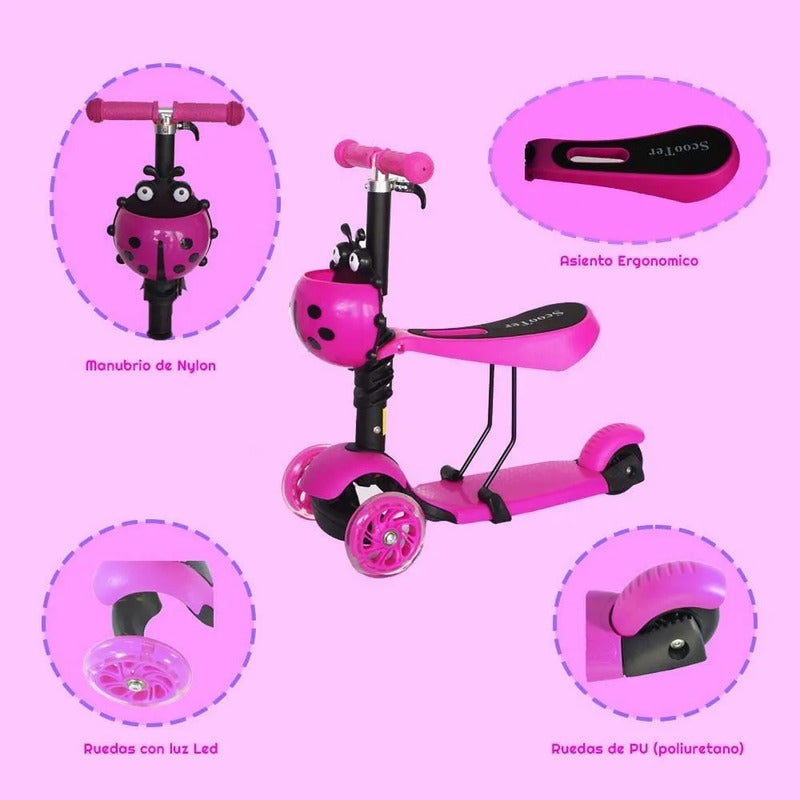 Patineta Scooter De Pie Scooter Mariquita Qc2864-rs Rosa Qc2864