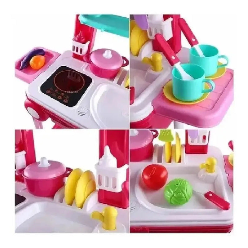Set De Cocina Infantil Portátil Maleta 008-921 Rosa Chicle