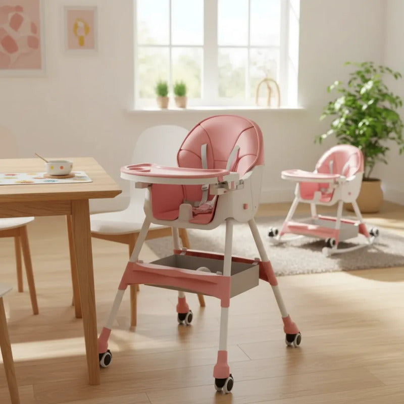 Silla Comedor Bebe Doble Altura Infantil Acolchado 4 En 1 Lisa Rosa Claro