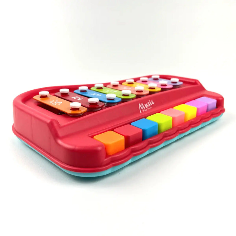 Juguete Musical Para Piano Rojo Con 8 Teclas, 2 En 1, Xilófono - Qg Imports