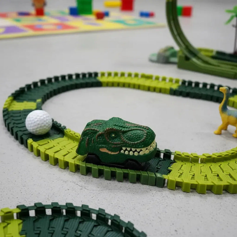 Pista De Carreras De Coches Con Juguetes De Dinosaurios 140 Verde