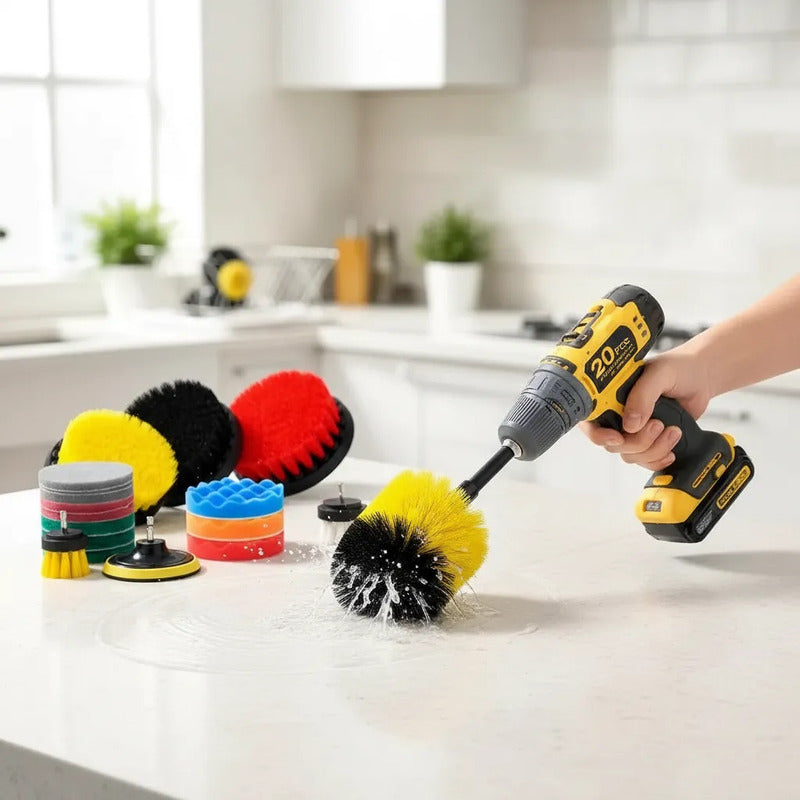 Limpieza De Auto Hogar Set Cepillos Para Taladro 20 Piezas Amarillo