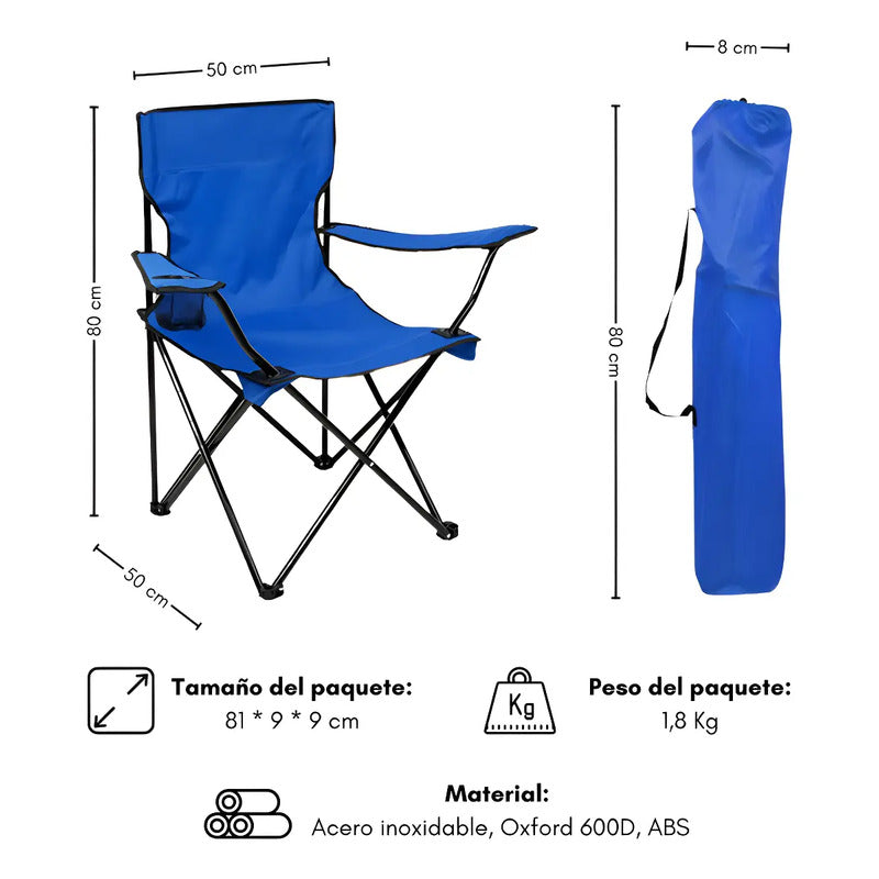 Silla De Camping Plegable Con Portavaso Y Bolso De Transporte Azul