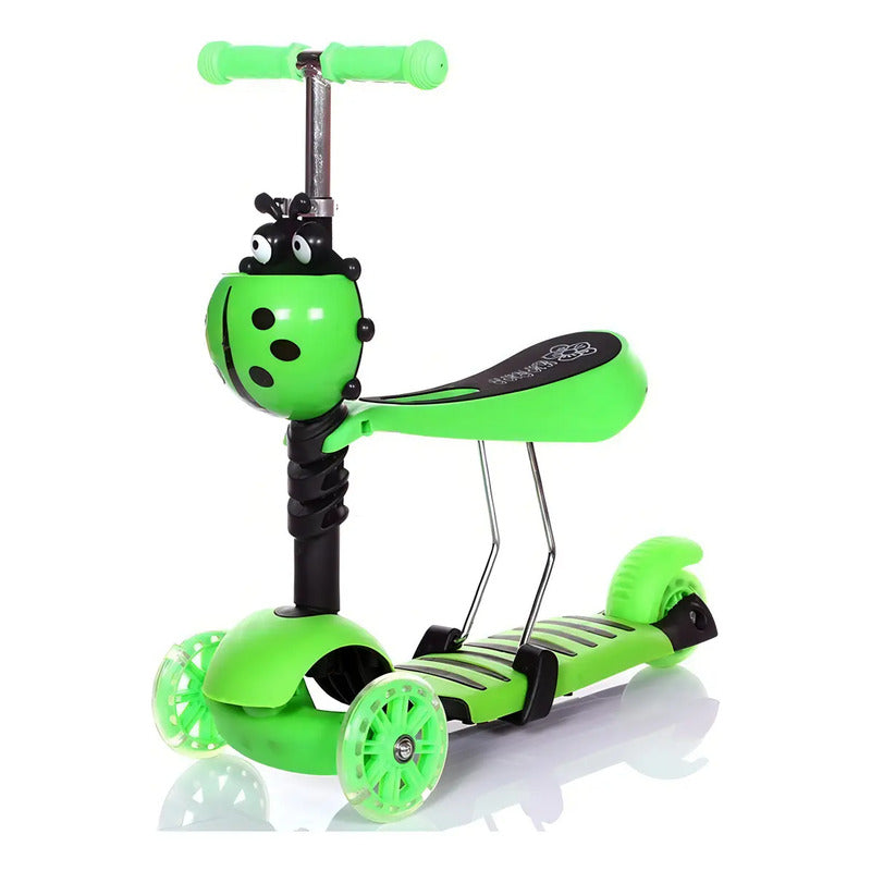 Patineta Scooter Mariquita Infantil Verde Ruedas 20cm Asiento Ajustable Ladybug