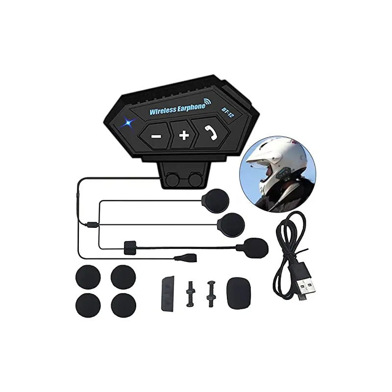 Intercomunicador Auriculares Casco Bluetooh Bt12 Moto Musica Sikeo Color Negro