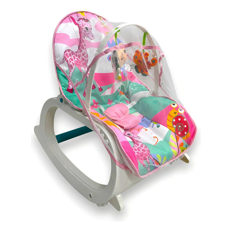 Silla Mecedora Vibradora Crece Conmigo Bebe +toldo Color Rosado Selva