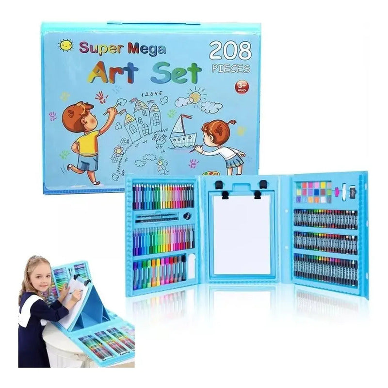 Set De Arte Para Niños 208 Piezas Portátil Crayon Colores Color Azul