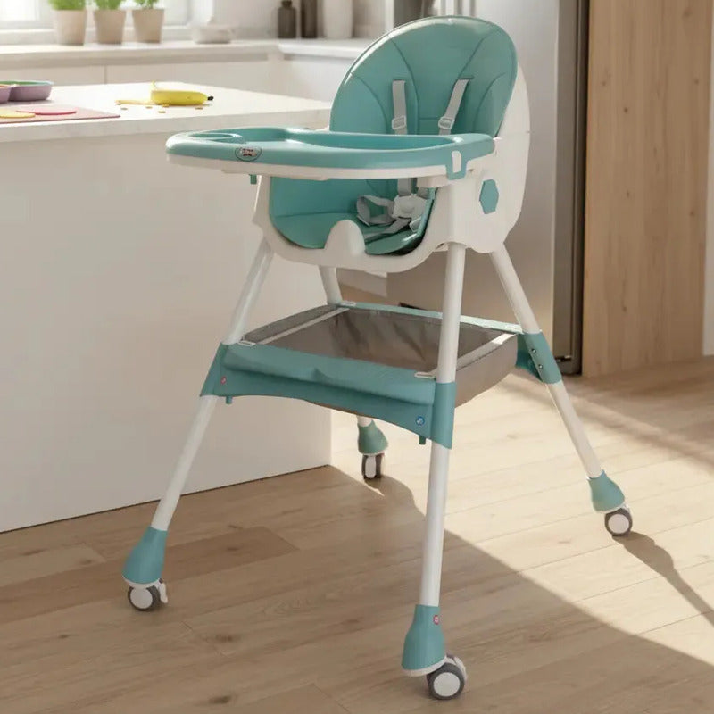 Silla Comedor Juguetes Para Bebe Freno Plegable Con Ruedas Color Agua