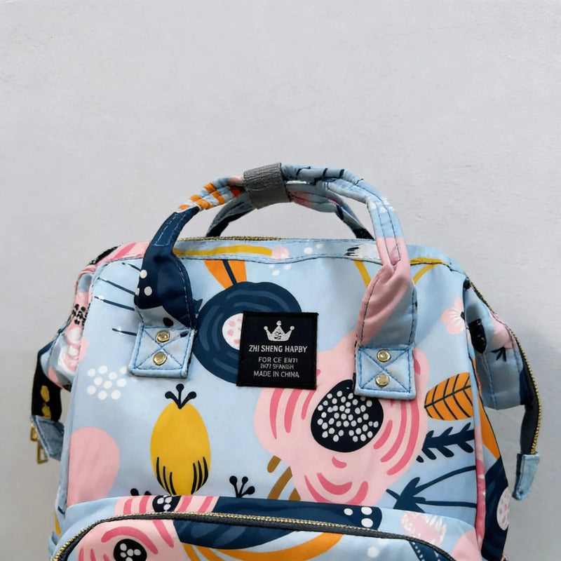 Bolso Pañalera Morral Moderno De Bebe Estampados 11519-13 Agua Flores