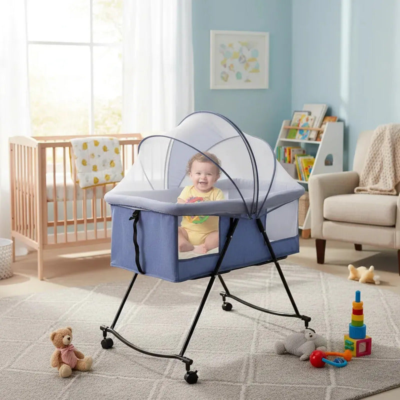 Cama Cuna Mecedora Para Bebé Portátil C118 Azul