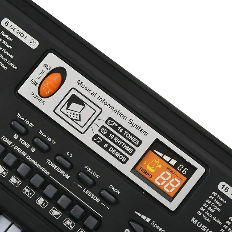 Teclado Organeta Piano Electrónico 61 Teclas Micrófono Usb Color Negro 110v