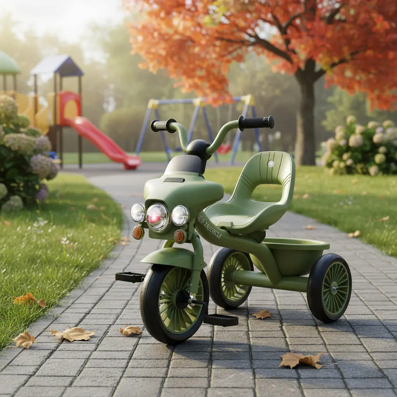 Triciclo Tipo Moto Para Niños Montable Luces 6032 Color Verde