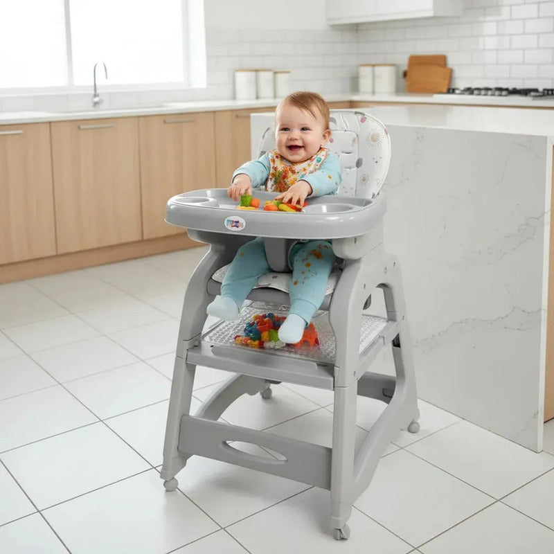 Silla Comedor Escritorio Multifuncional 3 En 1 Bebes O Niños Gris