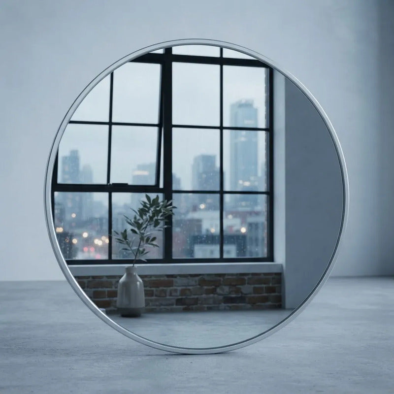 Espejo Redondo 40x40 De Metal Para Pared Plateado
