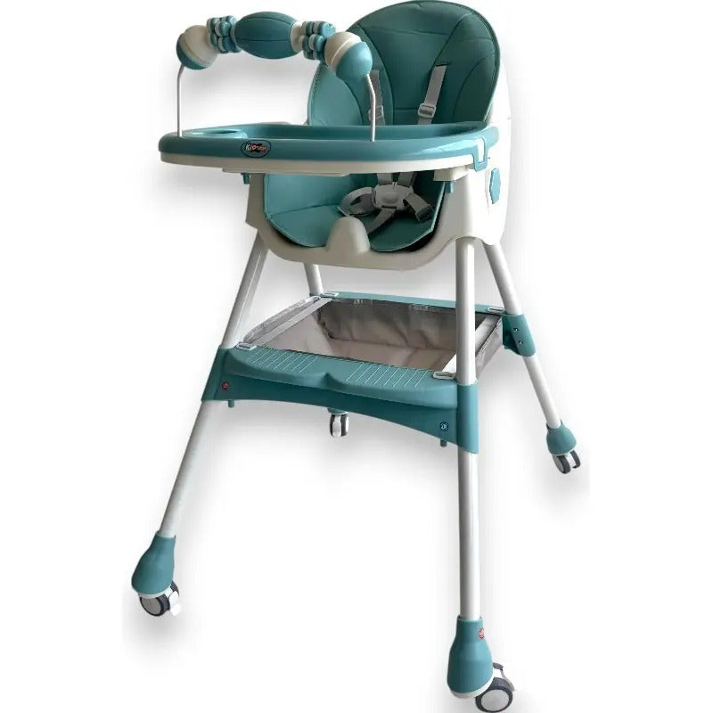 Silla Comedor Para Bebe Plegable Con Ruedas 555-13a Color Verde Menta Liso