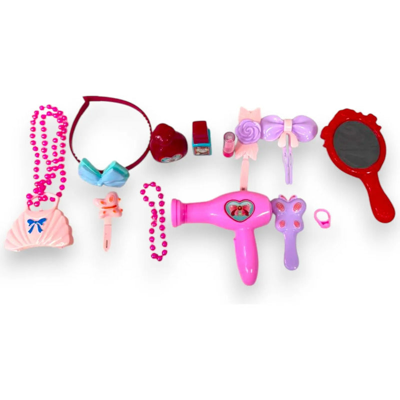 Tocador Infantil Niñas Luz Sonido Espejo Accesorios Amanda-3 Rosado